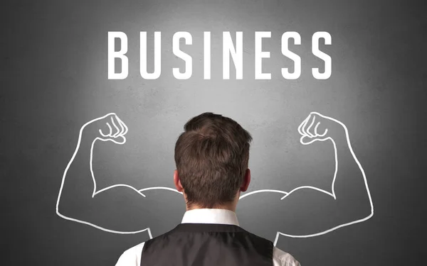 Rear View Businessman Business Inscription Powerfull Business Concept — Stock Photo, Image