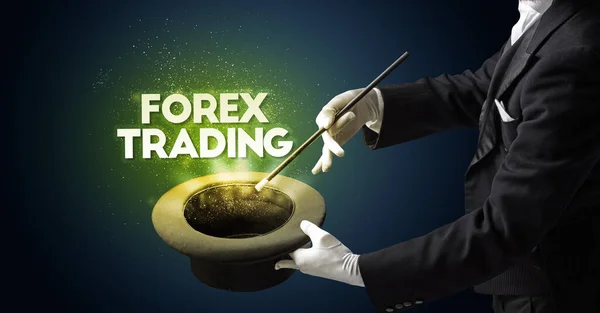 Illusionist Δείχνει Μαγικό Κόλπο Forex Trading Επιγραφή Νέο Επιχειρηματικό Μοντέλο — Φωτογραφία Αρχείου