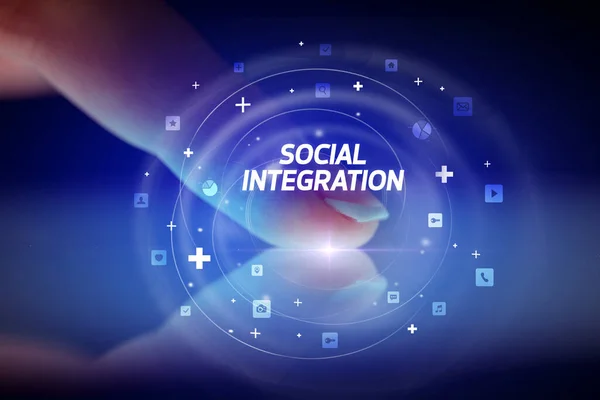 Tablette Tactile Avec Icônes Des Médias Sociaux Intégration Sociale — Photo
