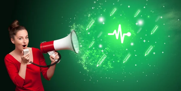 Young Person Shouting Megaphone Ecg Icon Medical Concept — Stock Photo, Image