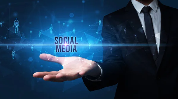 Elegante Mano Tenuta Iscrizione Social Media Concetto Social Networking — Foto Stock