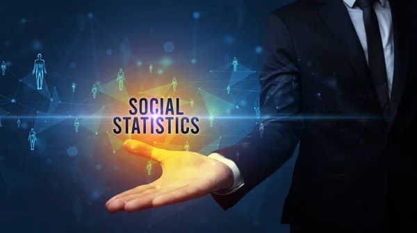 Elegante Hand Het Bezit Van Social Statistics Inscriptie Social Networking — Stockfoto