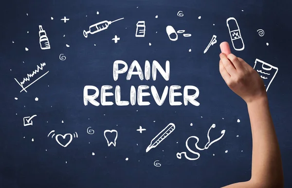 Handtekening Pain Reliever Inscriptie Met Wit Krijt Schoolbord Medisch Concept — Stockfoto