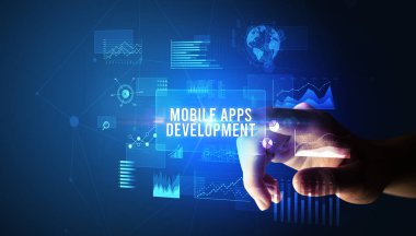 El teması Mobil Uygulamalar Geliştirme yazması, yeni iş teknolojisi kavramı