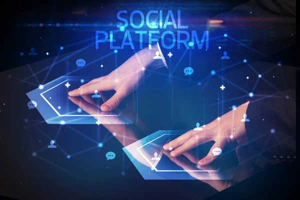 Navegando Redes Sociais Com Inscrição Social Platform Novo Conceito Mídia — Fotografia de Stock