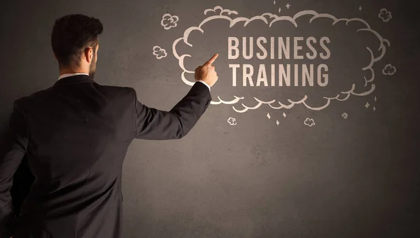 Hombre Negocios Dibujando Una Nube Con Inscripción Business Training Dentro — Foto de Stock