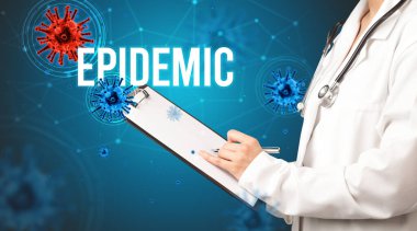 Doktor EPIDEMIC yazıtlı bir reçete yazar, pandemik konsept
