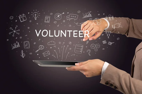 Close Touchscreen Volunteer Inscription Social Media Concept — Stock Photo, Image