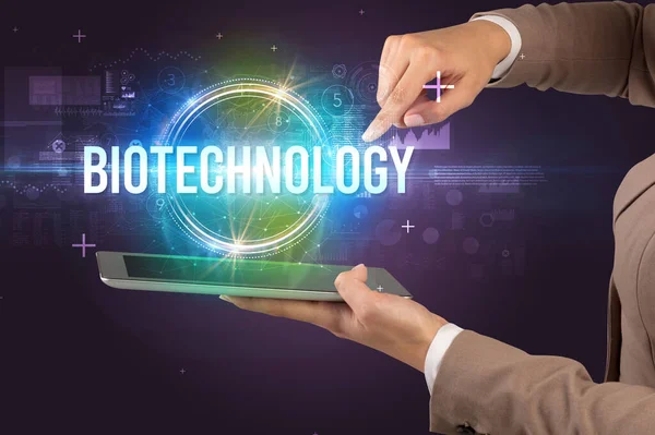 Biotechnology Yazıtlı Dokunmatik Ekran Yeni Teknoloji Kavramı — Stok fotoğraf