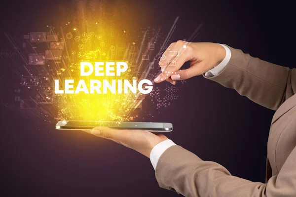 Крупним Планом Сенсорний Екран Написом Deep Learning Інноваційна Концепція Технології — стокове фото