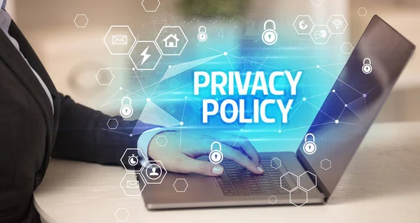 Надпись Privacy Policy Ноутбуке Концепция Интернет Безопасности Защиты Данных Блокчейн — стоковое фото