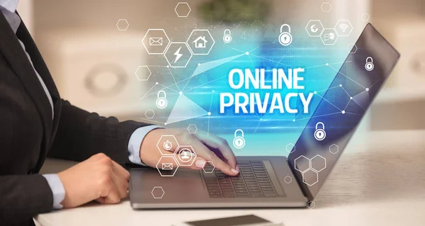Online Privacy Inscriptie Laptop Internet Beveiliging Gegevensbescherming Concept Blockchain Cybersecurity — Stockfoto