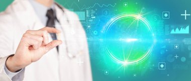 Doktorun size kısaltma, viroloji konsepti olan bir hap verdiği yakın plan.