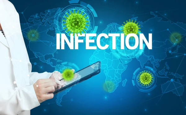 Doktor Tıbbi Kayıtları Infection Yazıtları Viroloji Konseptiyle Dolduruyor — Stok fotoğraf