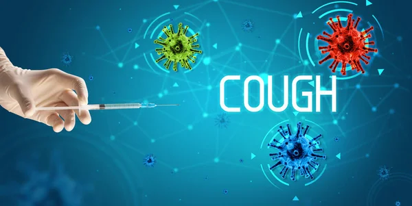 Şırınga Elinde Öksürük Şurubu Koronavirüs Aşısı Konsepti — Stok fotoğraf