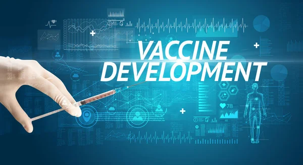 Ago Siringa Con Vaccino Antivirale Iscrizione Vaccine Development Concetto Antidoto — Foto Stock