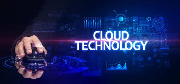 Χέρι Κρατώντας Ασύρματη Περιφερειακή Επιγραφή Cloud Technology Σύγχρονη Τεχνολογία Έννοια — Φωτογραφία Αρχείου