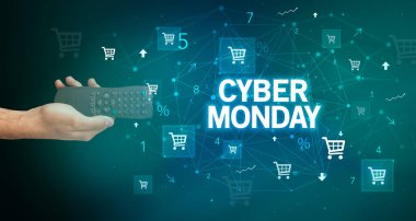 CYBER Pazartesi yazıtları ve online alışveriş konseptiyle el ele tutuşmak