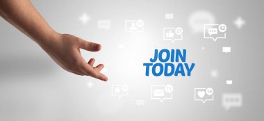 Katılım Günümüz yazıtlarına, sosyal ağ kavramına işaret eden kırpılmış elin yakın çekimi