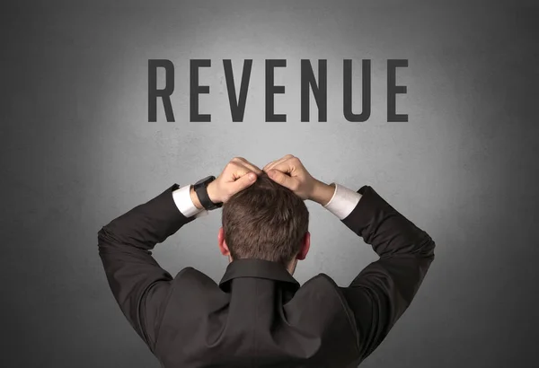 Οπίσθια Όψη Επιχειρηματία Επιγραφή Revenue Ισχυρή Επιχειρηματική Έννοια — Φωτογραφία Αρχείου