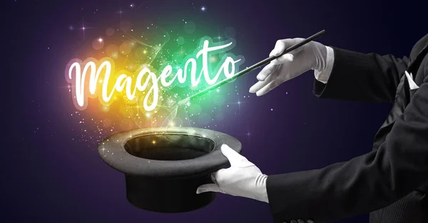 Main Magicien Évoquer Avec Baguette Inscription Magento Concept Shopping — Photo