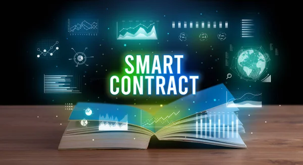 Smart Contract Inscription Coming Out Open Book Creative Business Concept — Stock Photo, Image