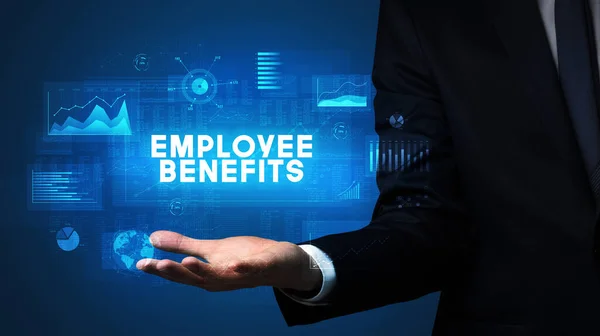 Mână Afaceri Care Deține Inscripția Employee Benefits Conceptul Succes Afaceri — Fotografie, imagine de stoc