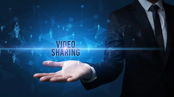 Elegante Hand Hält Video Sharing Inschrift Social Networking Konzept — Stockfoto
