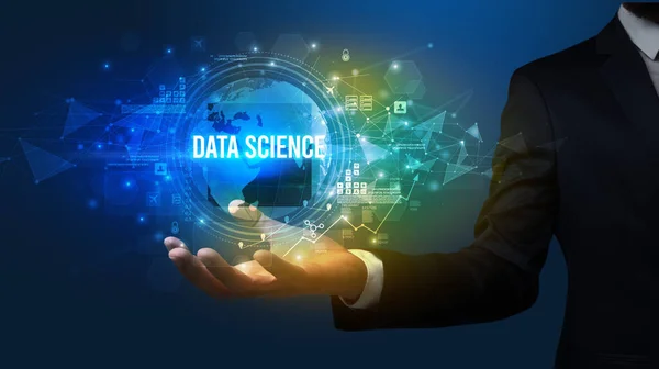 Elegante Hand Met Data Science Inscriptie Digitaal Technologie Concept — Stockfoto