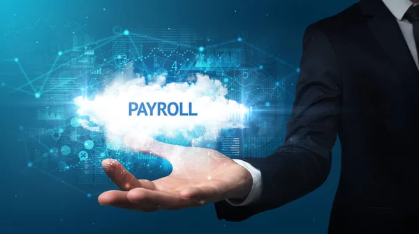 Hand Businessman Het Bezit Van Payroll Inscriptie Succesvol Business Concept — Stockfoto