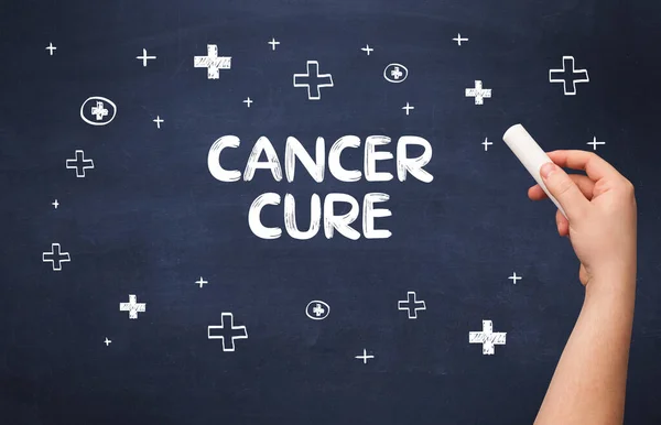 Hand Drawing Cancer Cure Inscription White Chalk Blackboard Medical Concept — 스톡 사진