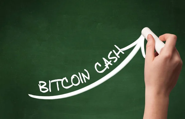 Desenho Mão Bitcoin Cash Inscrição Com Giz Branco Quadro Negro — Fotografia de Stock