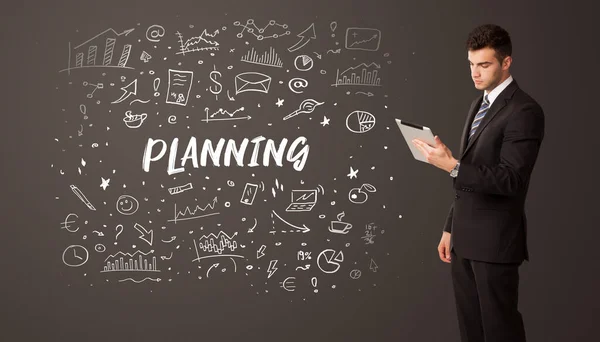 Empresário Pensando Com Inscrição Planning Conceito Educação Empresarial — Fotografia de Stock
