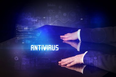ANTIVIRUS yazıtlı dijital tabloya dokunmak, yeni çağ güvenlik kavramı