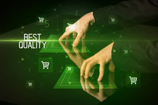Shopping Online Con Concetto Iscrizione Best Quality Con Icone Del — Foto Stock