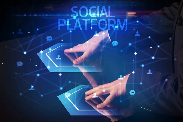 Navegando Redes Sociais Com Inscrição Social Platform Novo Conceito Mídia — Fotografia de Stock