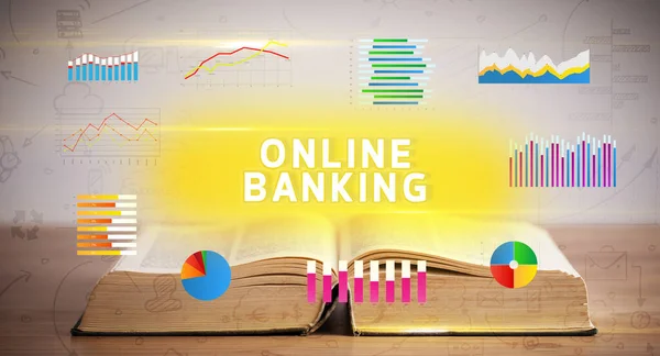 Open book with ONLINE BANKING inscription, new business concept