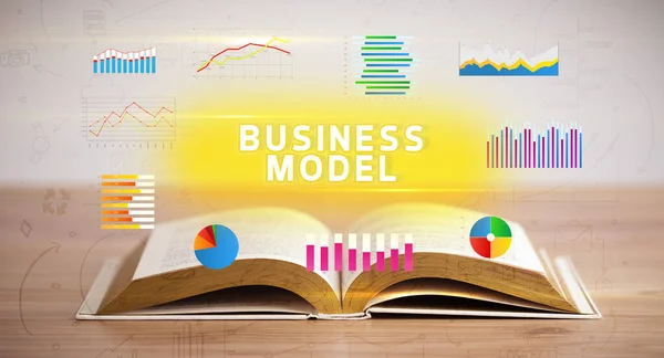 Öppen Bok Med Business Model Inskription Nytt Affärskoncept — Stockfoto