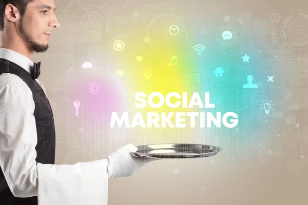 Ober Ten Dienste Van Sociale Netwerken Met Sociale Marketing Inscriptie — Stockfoto
