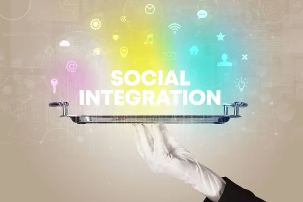 Waiter Serving Social Networking Social Integration Inscription New Media Concept — Stock Photo, Image