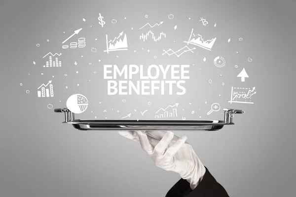 Офіціант Обслуговує Концепцію Бізнес Ідеї Написом Employee Benefits — стокове фото