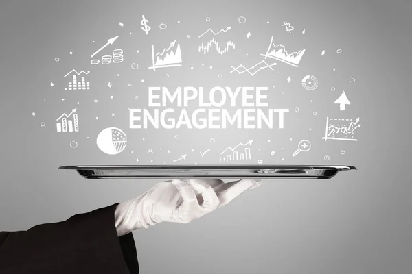 Číšník Servírující Obchodní Nápad Nápisem Employee Engagement — Stock fotografie