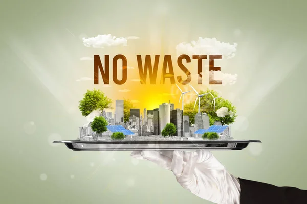 Cameriere Servizio Eco Città Senza Iscrizione Waste Concetto Energia Rinnovabile — Foto Stock