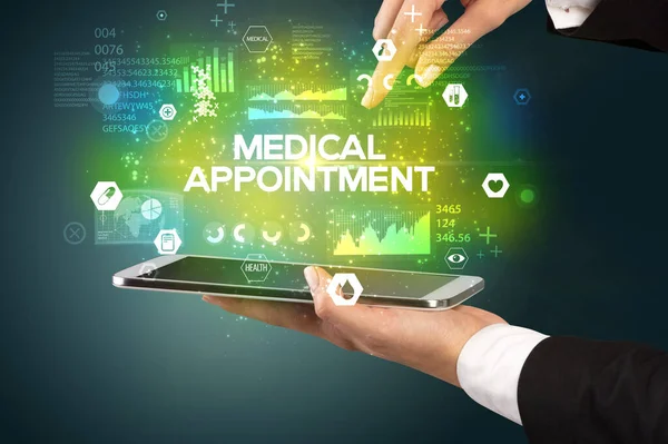Medical Appointment Yazıtları Tıbbi Konsept Içeren Bir Dokunmatik Ekran Yakın — Stok fotoğraf