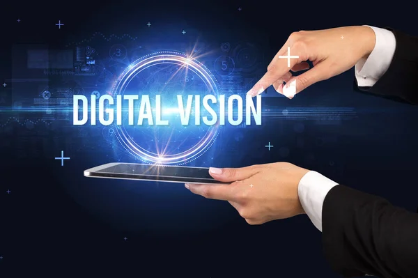 Nahaufnahme Eines Touchscreens Mit Digital Vision Aufschrift Neues Technologiekonzept — Stockfoto