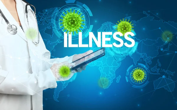 Arzt Füllt Krankenakte Mit Illness Aufschrift Virologie Konzept — Stockfoto