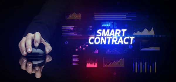 Hand Holding Wireless Peripheral Smart Contract Inscription Cyber Business Concept — Stock Photo, Image