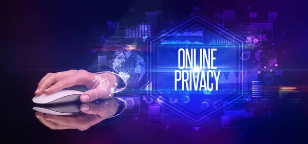 Hand Houden Draadloos Perifeer Met Online Privacy Inscriptie Cyber Security — Stockfoto