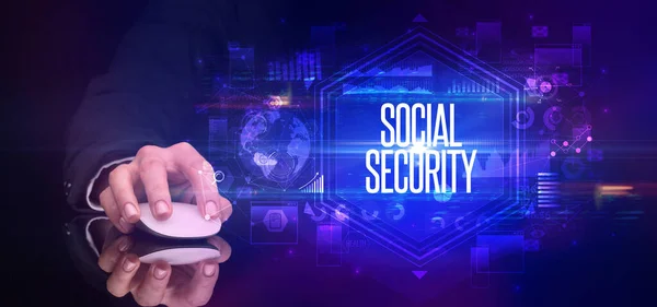 Ручная Беспроводная Периферия Надписью Social Security Концепция Информационной Безопасности — стоковое фото