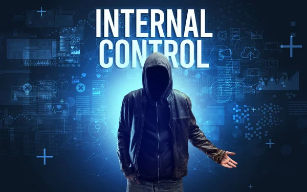 Faceless Man Internal Control Inscription Online Security Concept — Stock Photo, Image